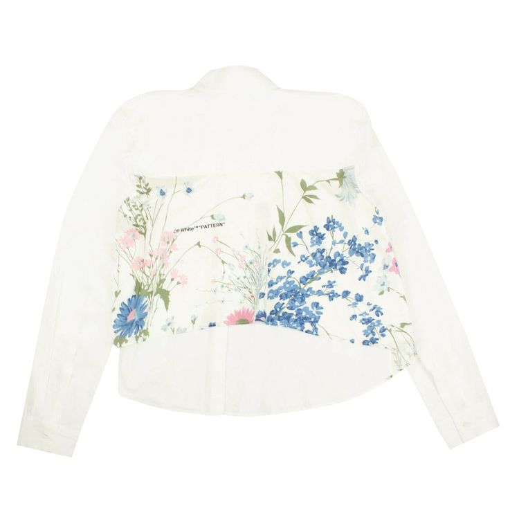 Off White Floral Print Cropped Shirt White
