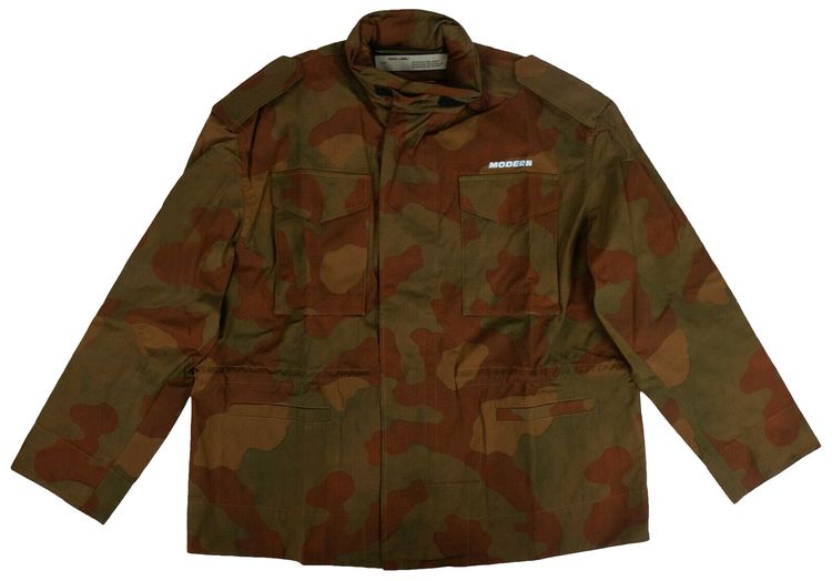 Off White Camouflage Print Jacket Green