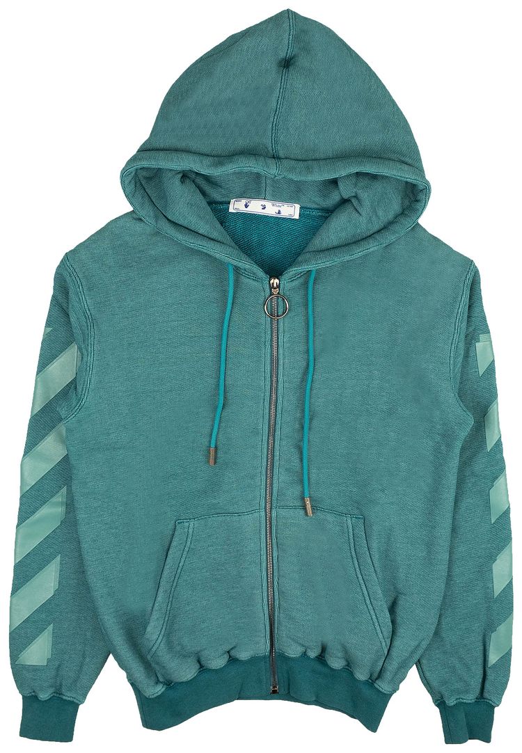 Off White Tape Arrow Zipped Hoodie Blue