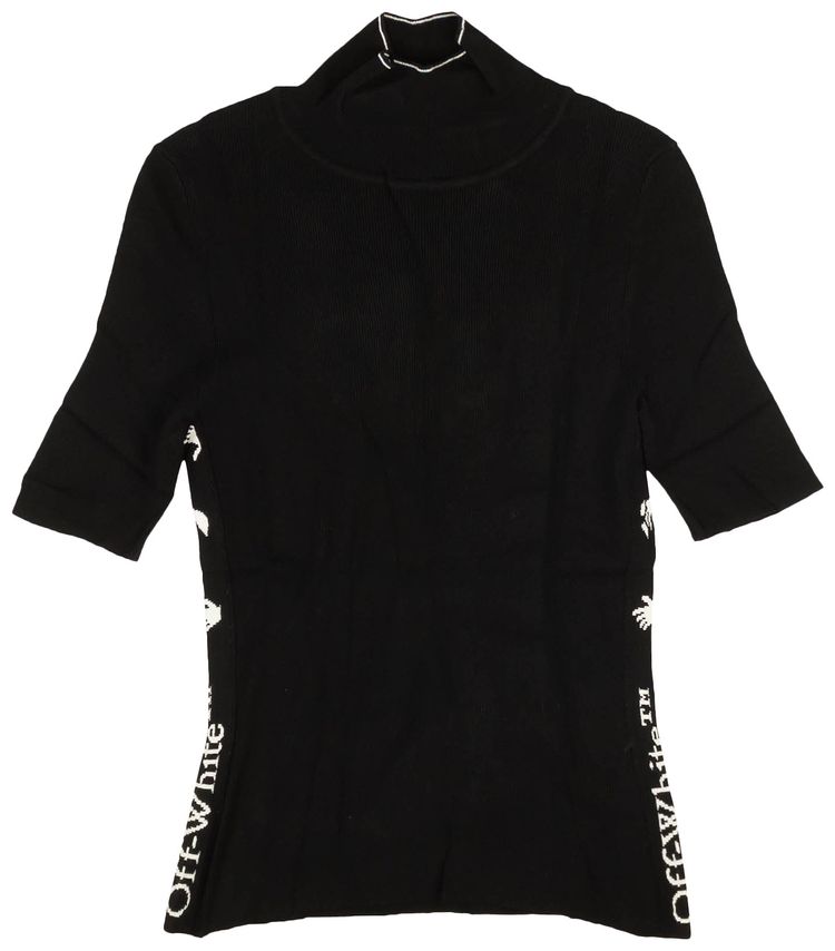 Off White Rib Basic Logo Turtleneck Black