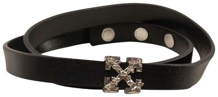 Off White Leather Arrow Wrap Bracelet Black