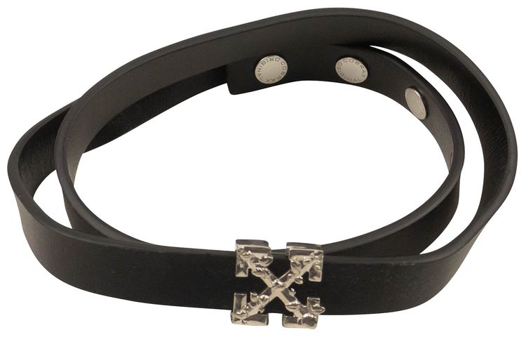 Off White Leather Arrow Wrap Bracelet Black
