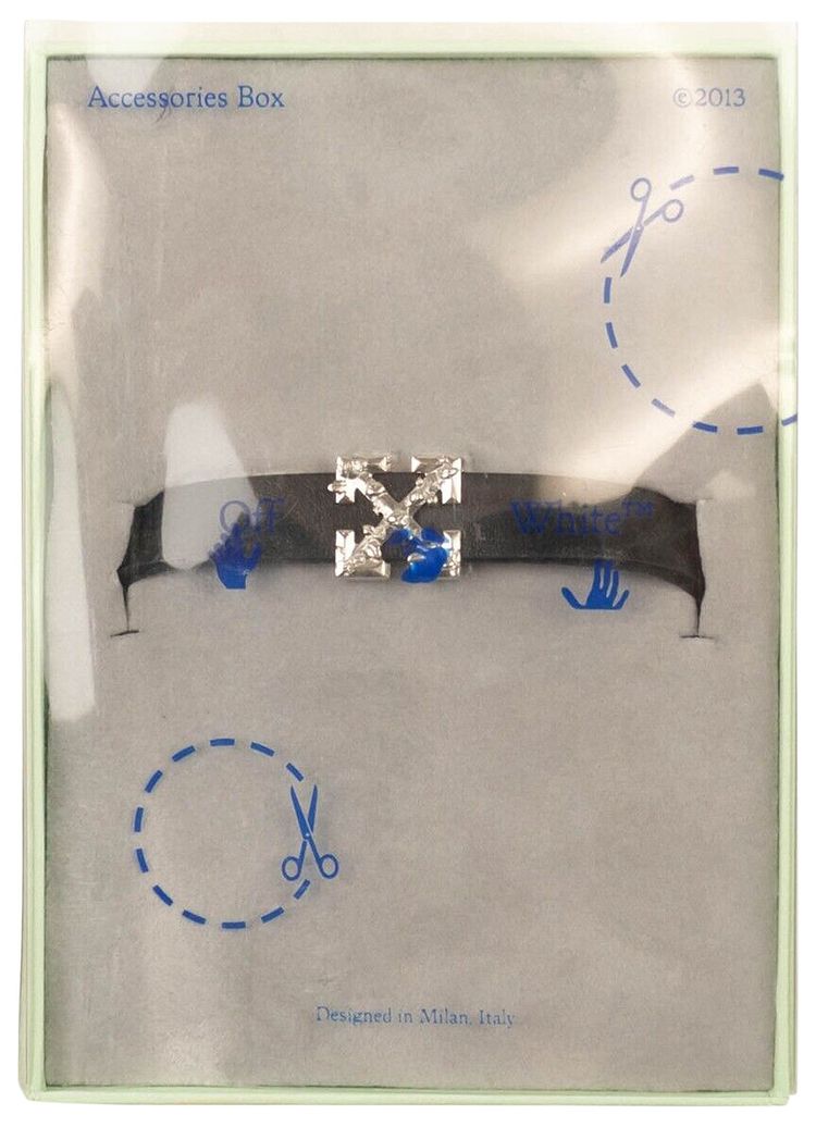 Off White Leather Arrow Wrap Bracelet Black