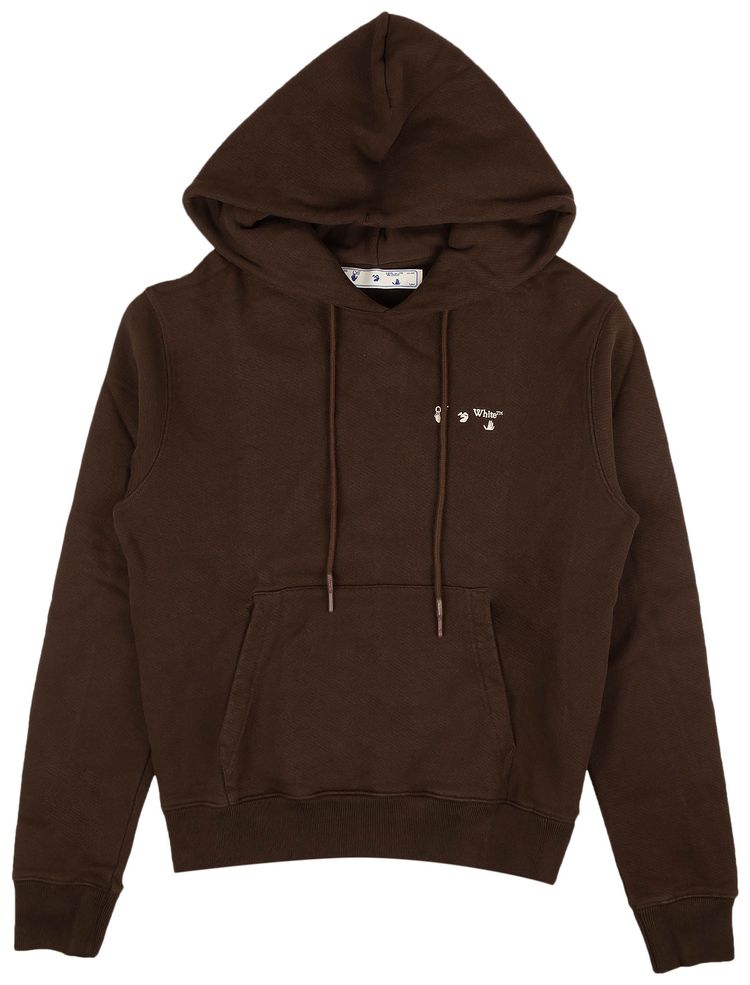 Off White Logo Slim Hooded Sweatshirt Brown