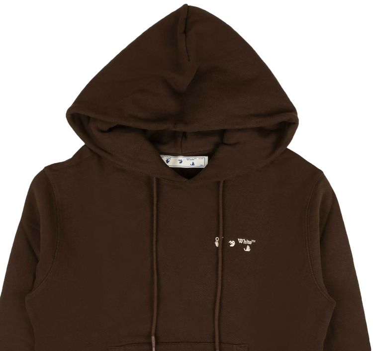 Off White Logo Slim Hooded Sweatshirt Brown
