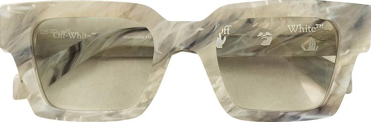 OFF-WHITE Sara Round Frame Sunglasses Dark Grey Marble/White