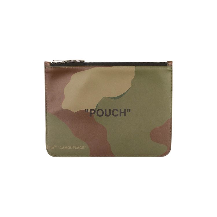 Off White Camo Quote Flat Pouch Green