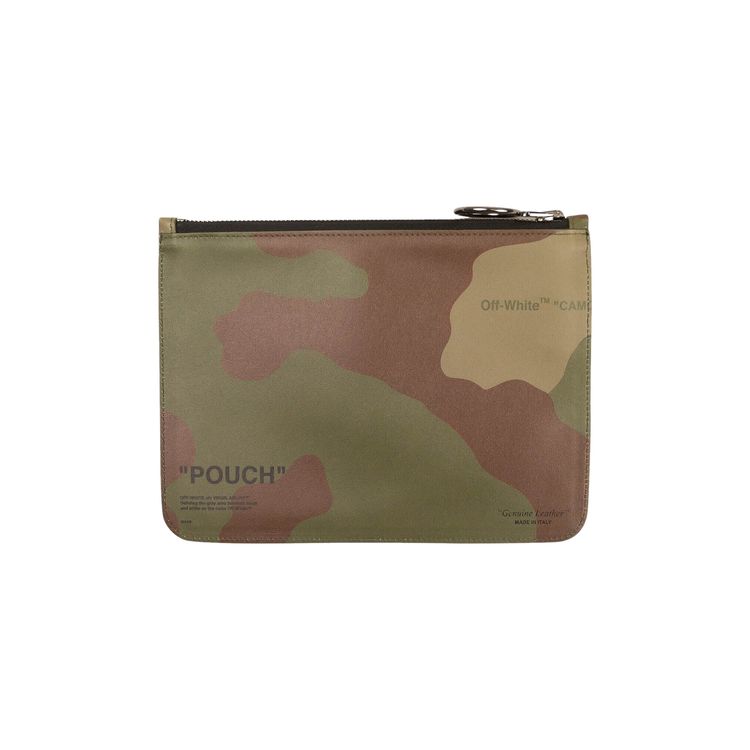 Off White Camo Quote Flat Pouch Green