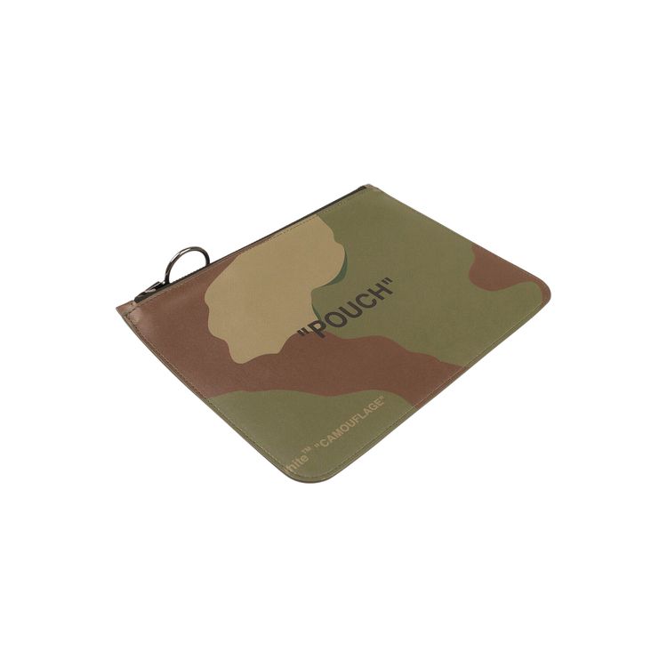 Off White Camo Quote Flat Pouch Green