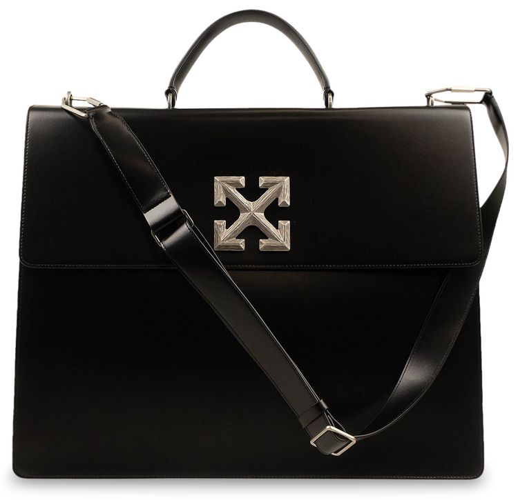 Off White Leather Twist Jumbo Jitney Black