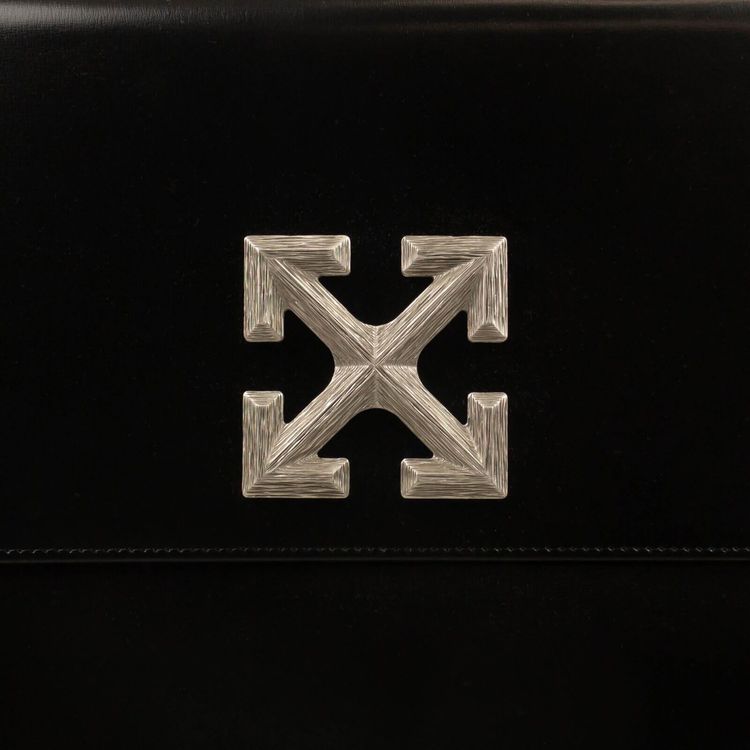 Off White Leather Twist Jumbo Jitney Black