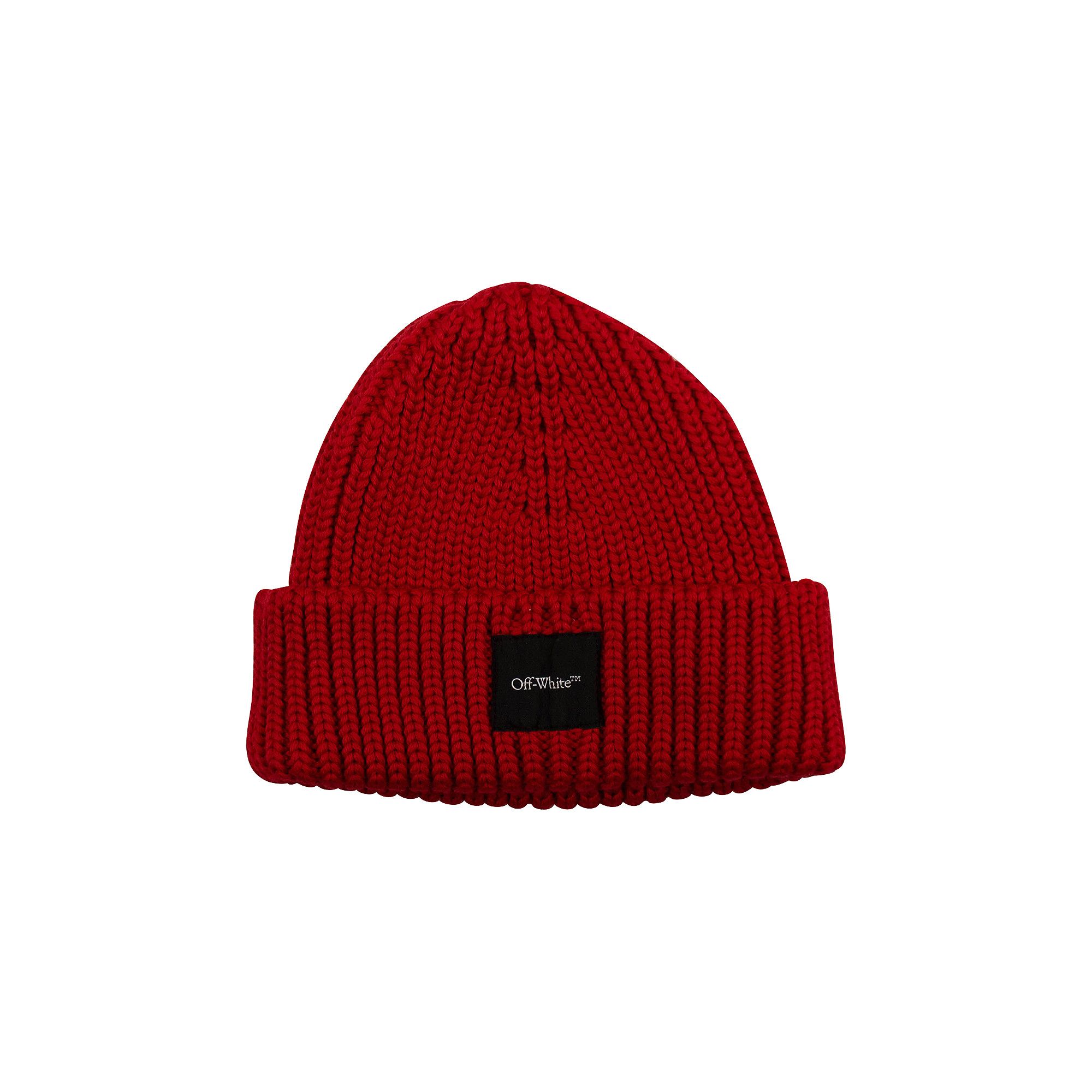 Buy Off White Rib Knit Cuffed Beanie Red OMLC001E20KNI0012500