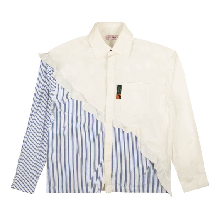 Palm Angels Striped Asymmetrical Ruffle Shirt WhiteBlue