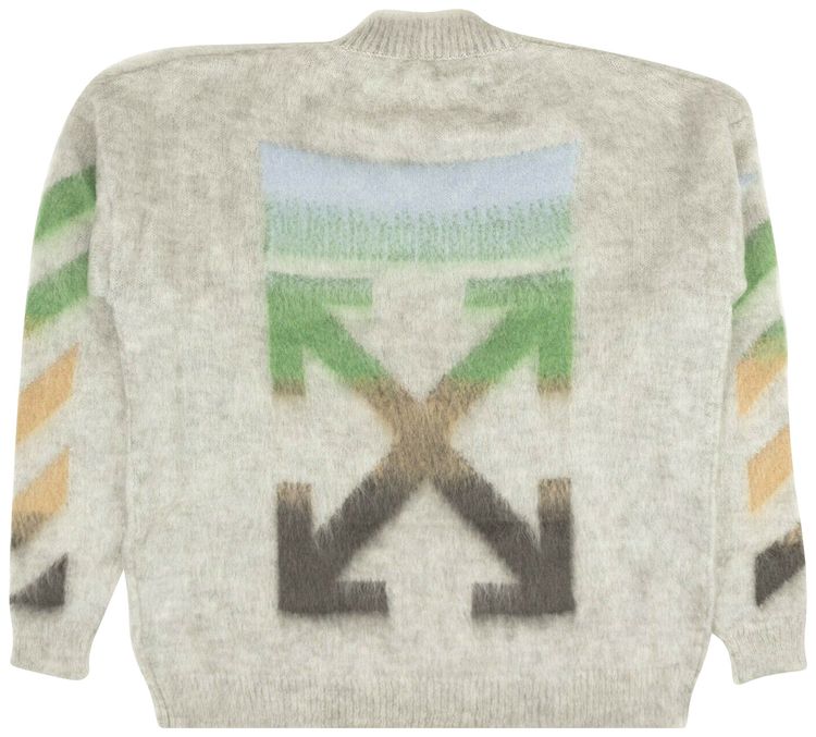 Off White Diag Brushed Mohair Sweater Grey