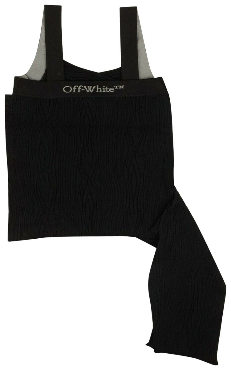 Off White Moire Sleeveless Tank Top Black