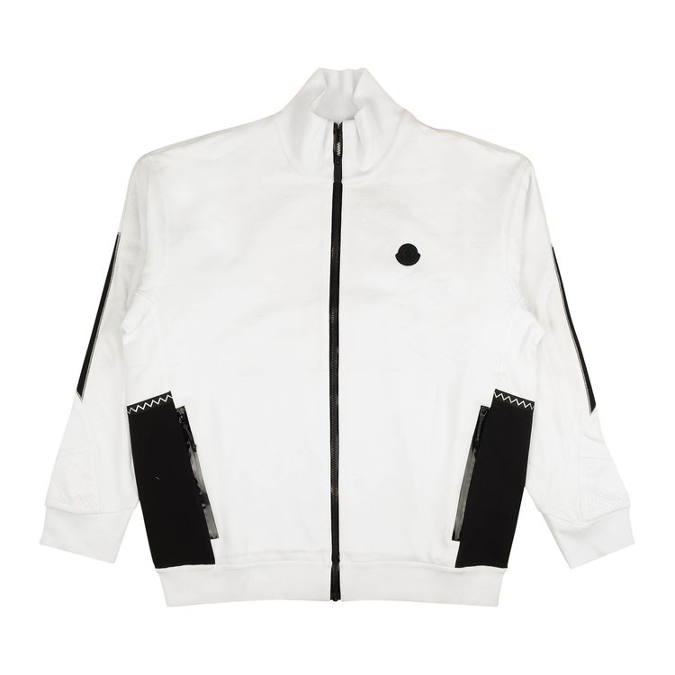 Moncler Zip Up Logo Patch Hoodie Sweatshirt White