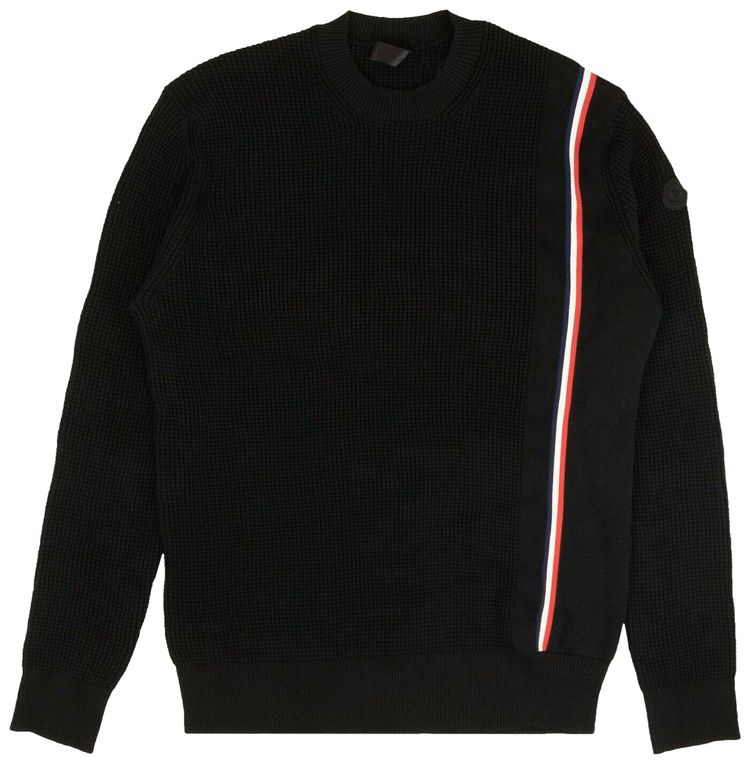 Moncler Stripe Ribbed Cotton Pullover Sweater Black