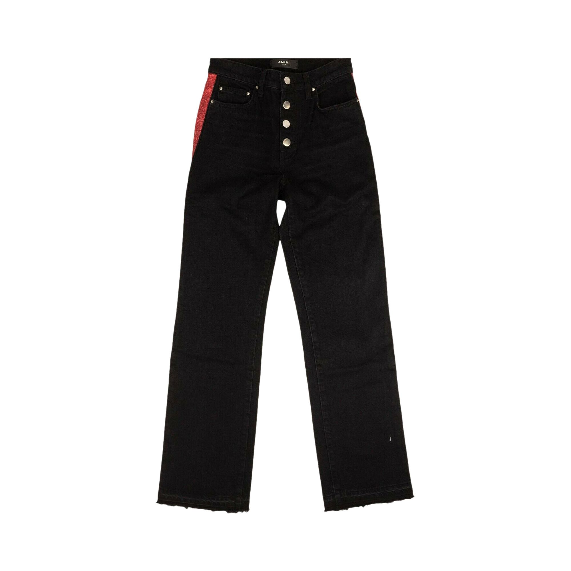 Buy Amiri Glitter Track Stripe Jeans Black Red 0498