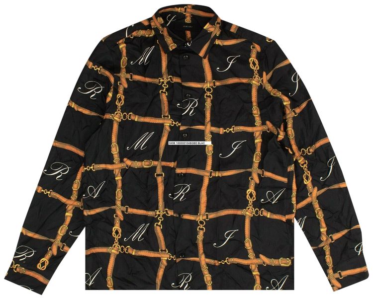 Amiri Belt Grid Button Down Shirt BlackOrange
