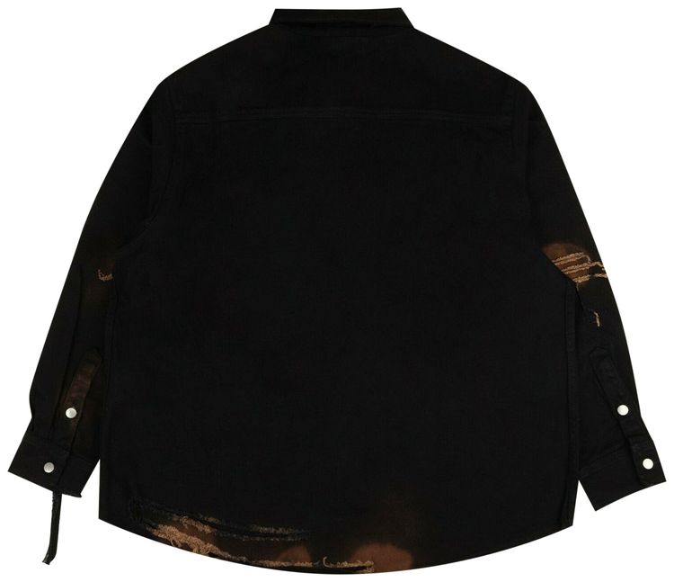 424 Distressed Workwear Denim Shirt BlackBrown