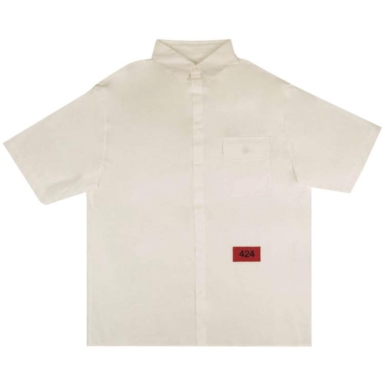 424 Short-Sleeve Logo Patch Button Down 'White'