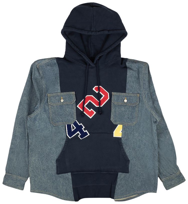 424 Logo Patch Hoodie Sweatshirt BlueDenim