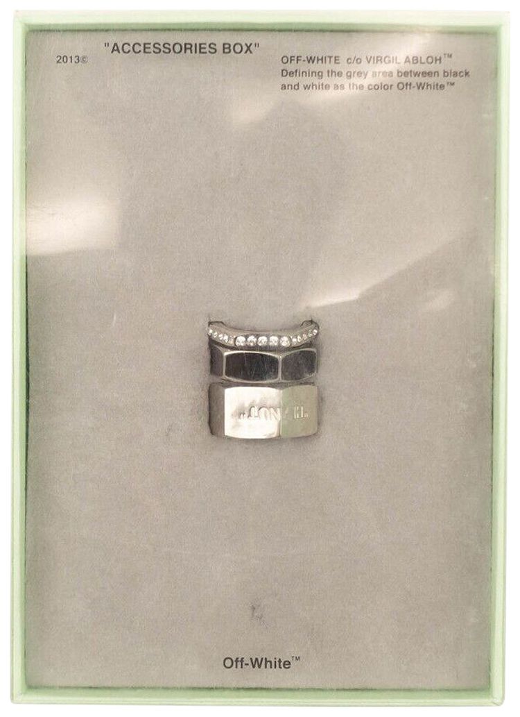 Off White Strass Hexnut Ring Set Silver