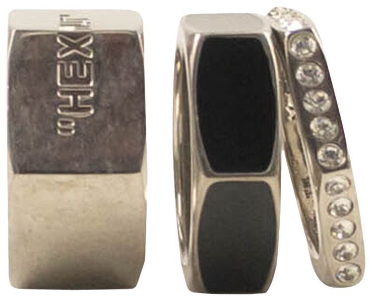 Off White Strass Hexnut Ring Set Silver