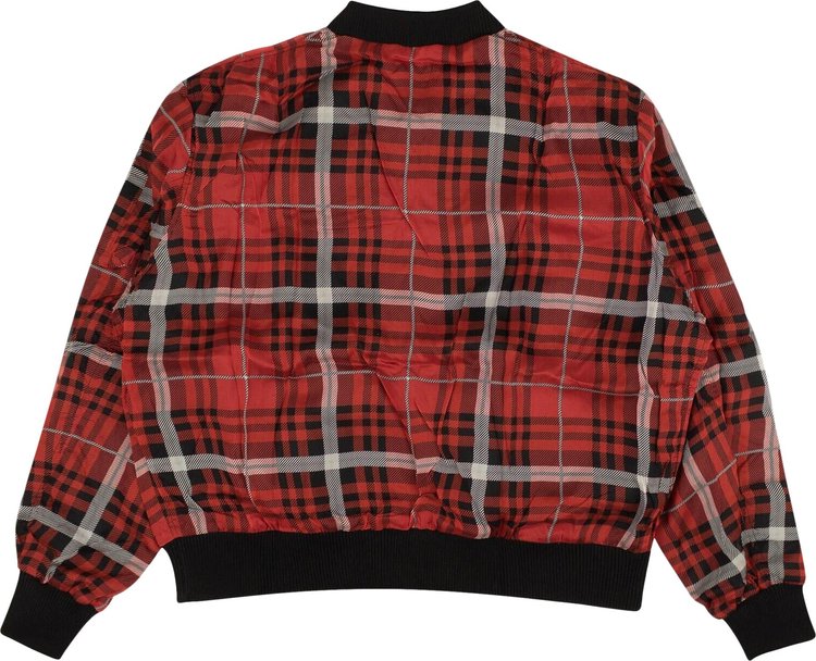 424 Plaid Zip Up Bomber Jacket Red