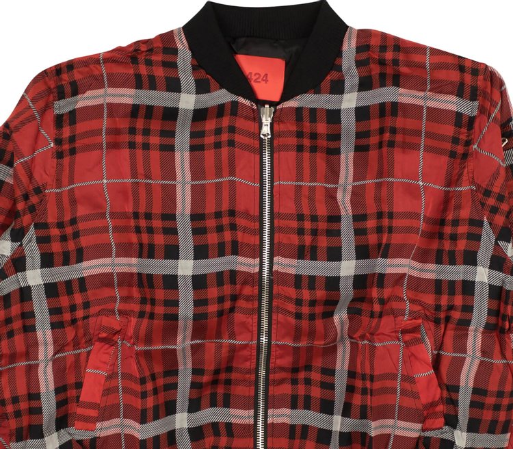 424 Plaid Zip Up Bomber Jacket Red