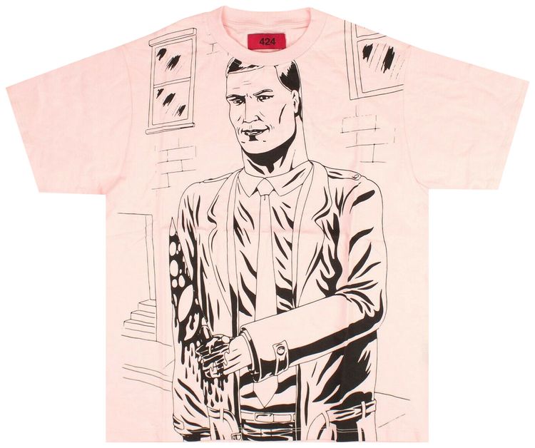 424 Print Short Sleeve T Shirt PinkBlack