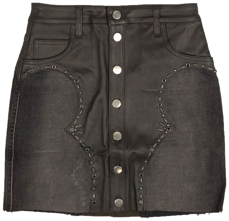 Amiri Western Denim And Leather Mix Mini Skirt Black