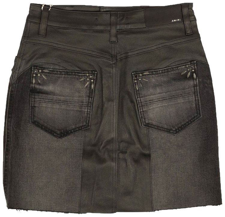 Amiri Western Denim And Leather Mix Mini Skirt Black