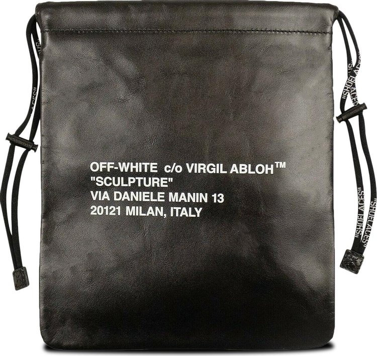 Off White Leather Drawstring Bag Black