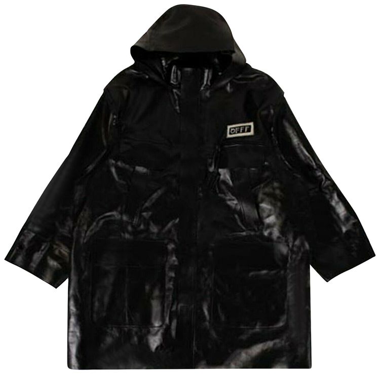 Off White Leather Coverall Long Coat Black