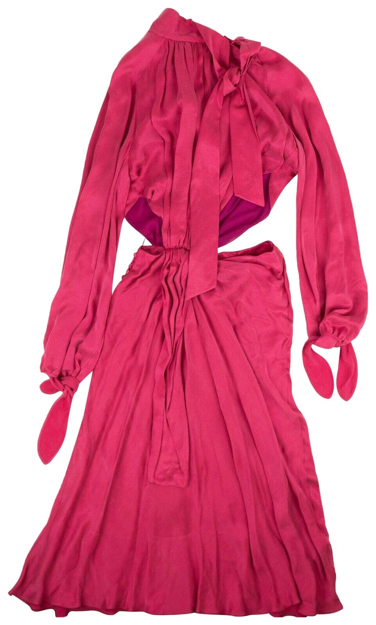 Off White Cinched Waist Long Dress Pink