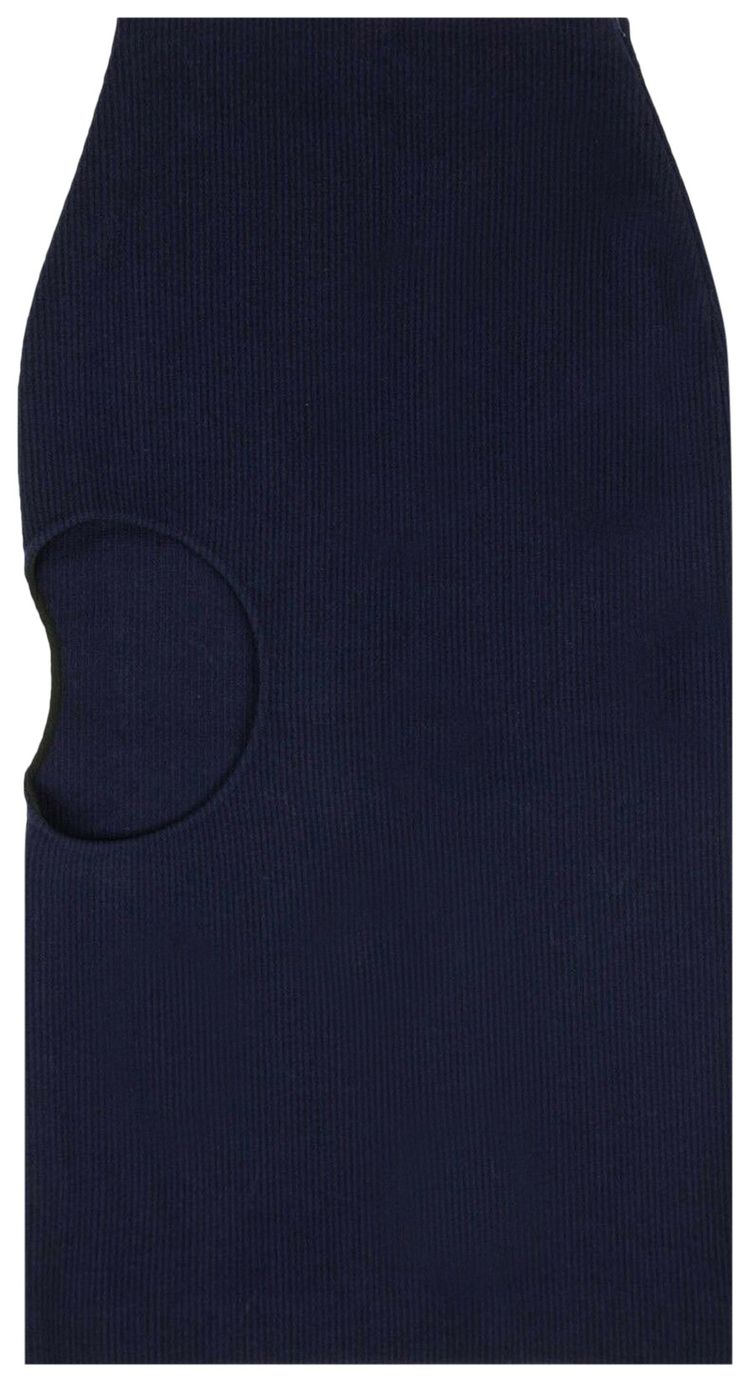 Off White Rib Wool Open Circle Skirt Blue