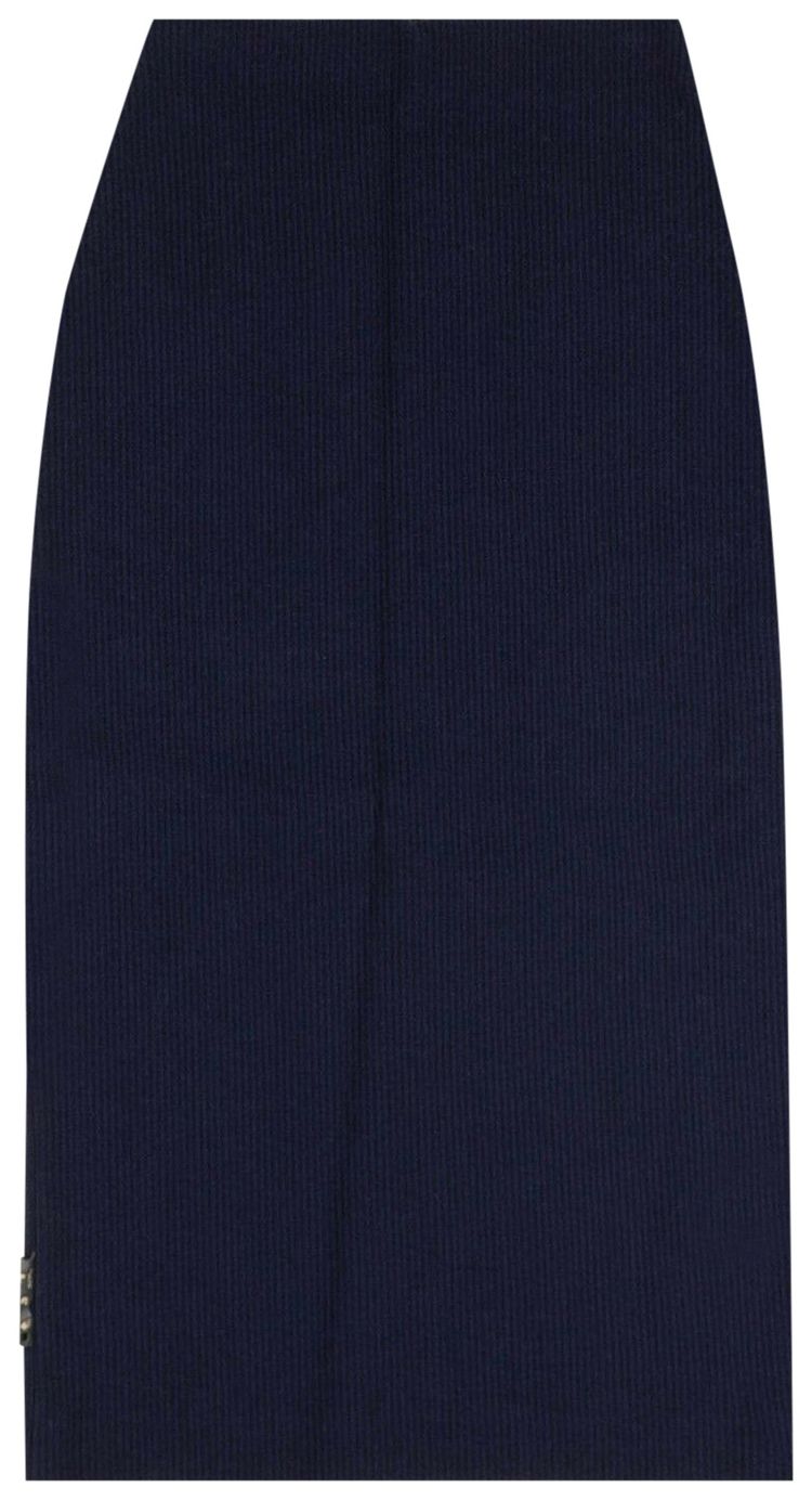 Off White Rib Wool Open Circle Skirt Blue