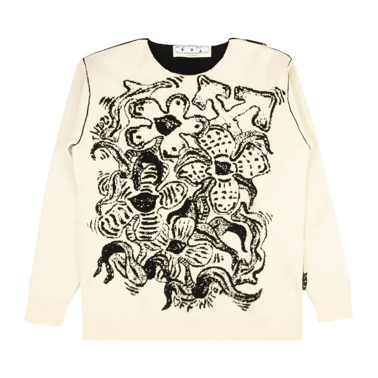 Off White Floral Crewneck Sweater White