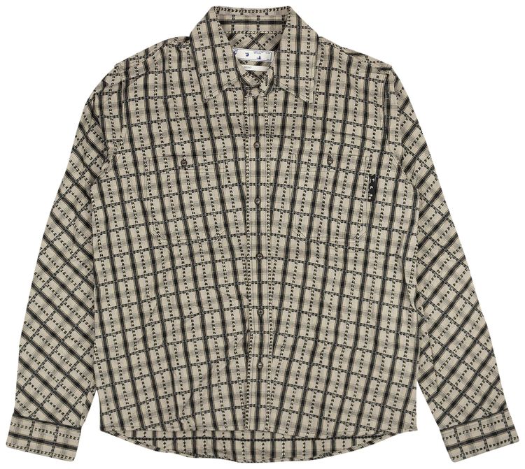 Off White Flannel Plaid Shirt GreyBlack