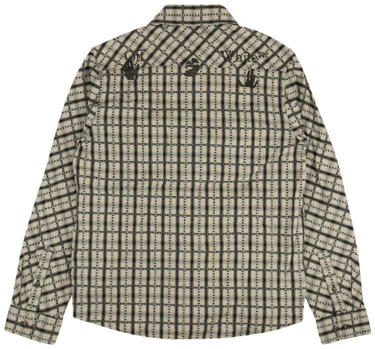 Off White Flannel Plaid Shirt GreyBlack