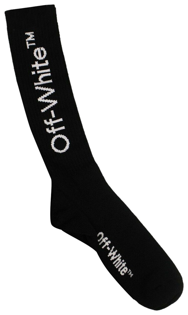 Off White Ribbed Logo Mid Socks Black