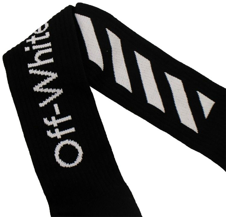 Off White Ribbed Logo Mid Socks Black