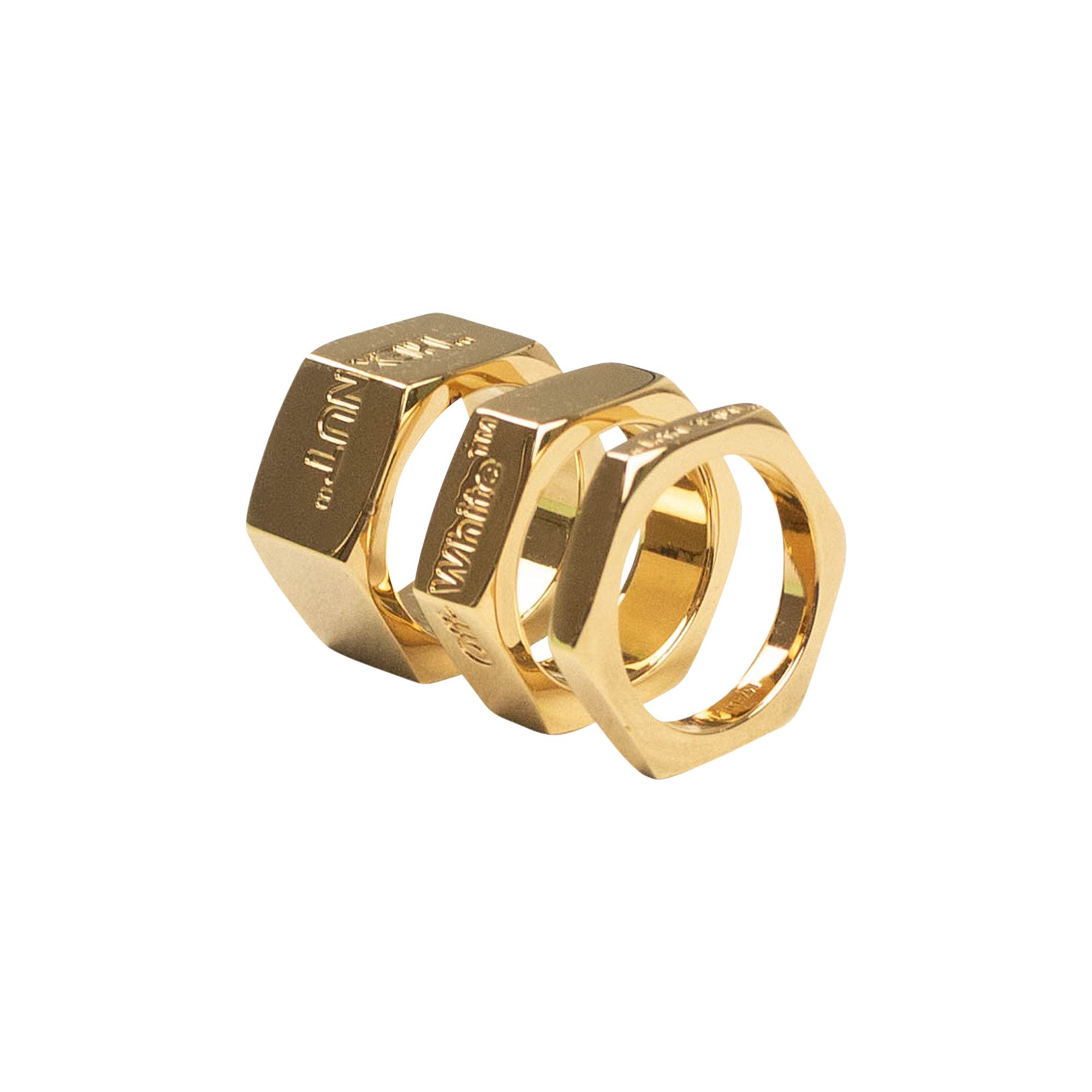 Buy Off White 3 Bolt Logo Hex Nut Rings Gold