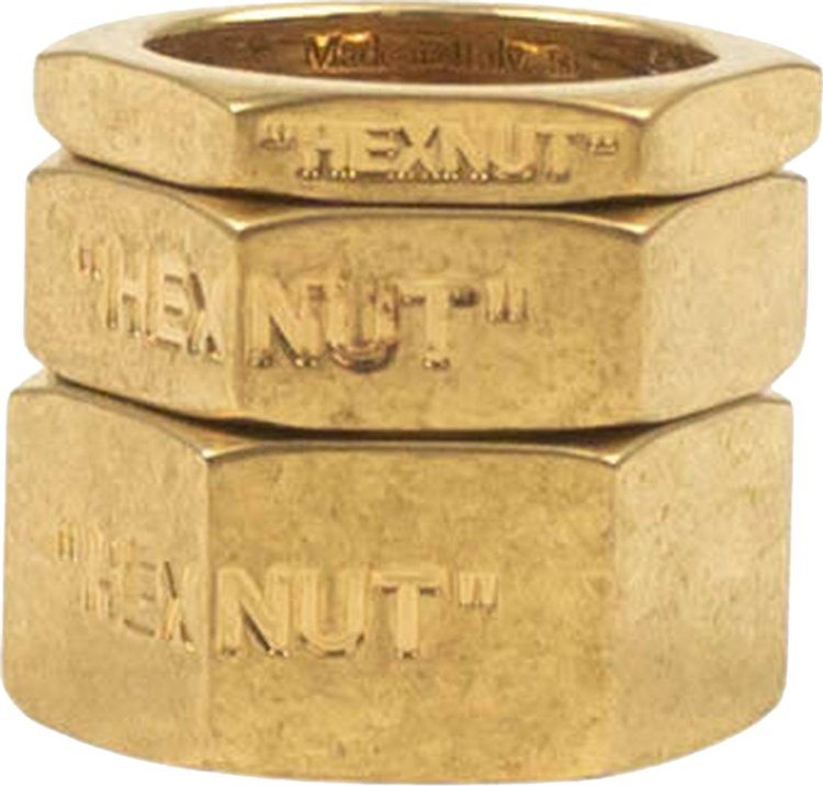 Off-White Metal Hexnut 3 Ring Set 'Gold Metal'