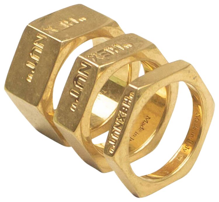 Off White Metal Hexnut 3 Ring Set Gold Metal