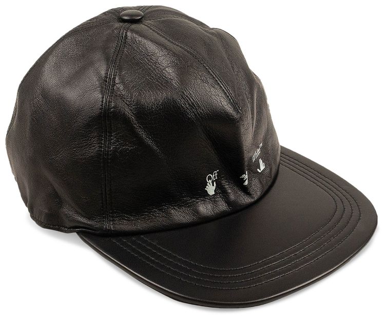 Off White Logo Leather Baseball Cap Black