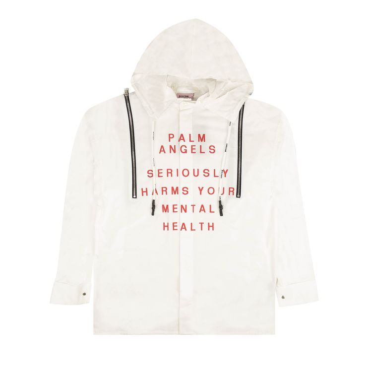 Palm Angels Cotton Printed Hooded Shirt White