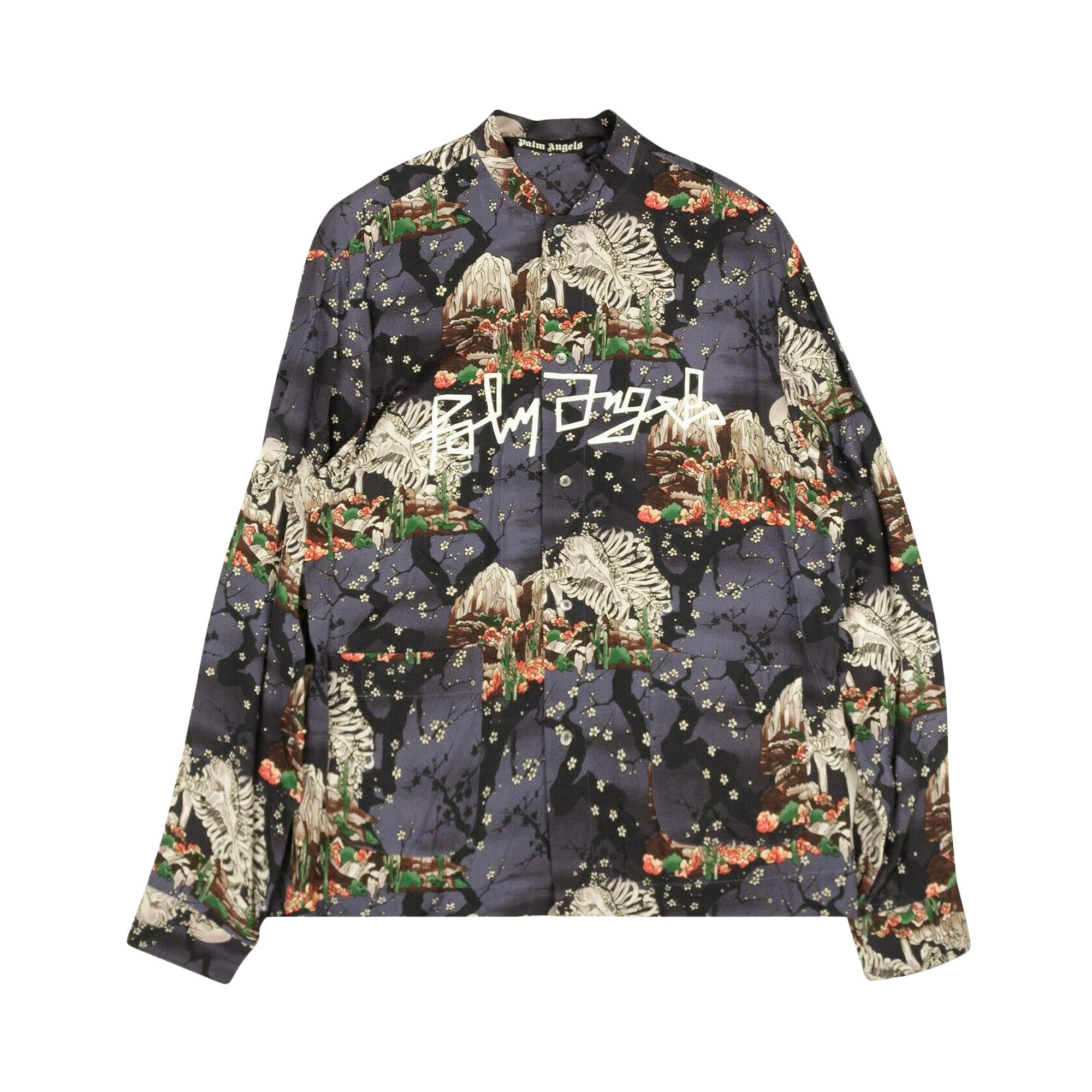 Buy Palm Angels Skull Mandarin Button Down Shirt 'Purple
