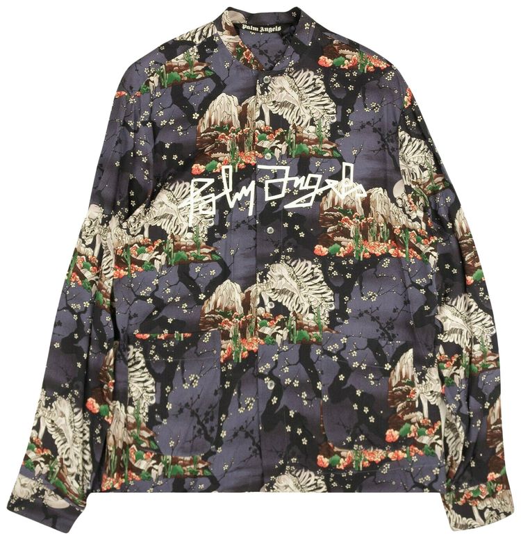 Palm Angels Skull Mandarin Button Down Shirt Purple